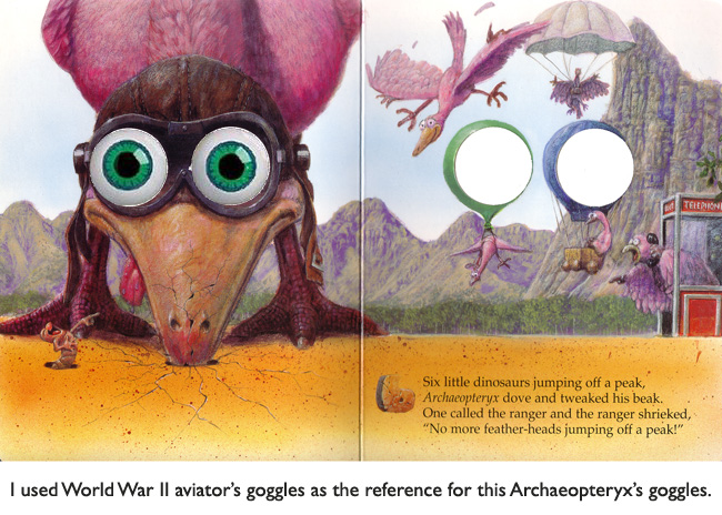 ‘Archaeoptyryx Tweaks His Beak’ One more feather-head bites the dust.  More dino-danger from Ten Little Dinosaurs!